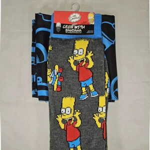 2/$30 BNWT Bart Simpson Socks and Bandana Set The Simpsons, Unisex Grey Blue